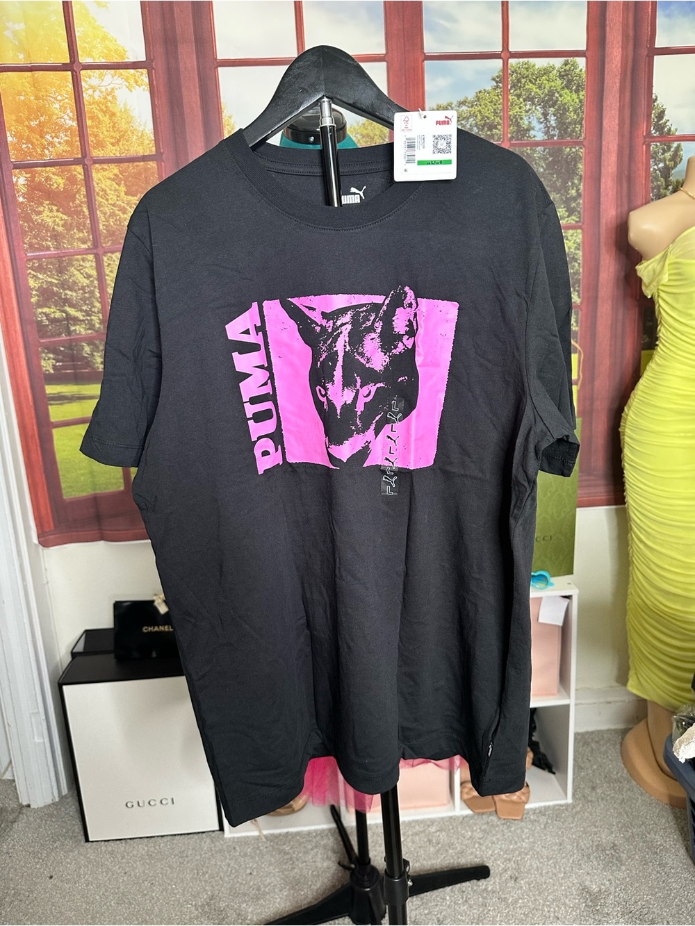Puma Black Tee with Pink Panther Head Graphic